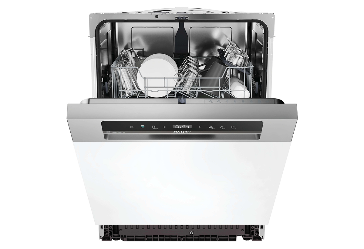 Απεικονίζται το πλυντήριο με την πόρτα μισάνοιχτη.